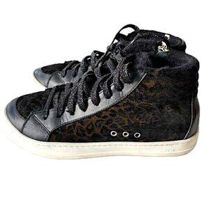P448 Skate Boster Leopard Leather Faux Fur Sneakers Women's High Tops